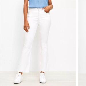 LOFT “The Kick Crop” High Waist Button Fly White Jeans